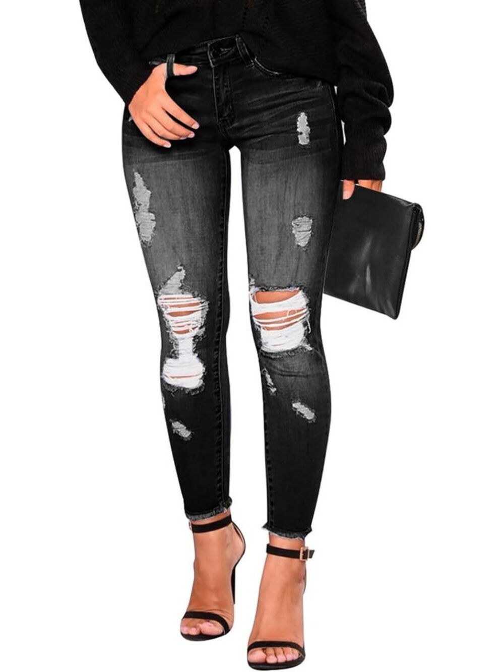 Trendy Women's Distressed Skinny Ripped Jeans | Stretchy Denim Pants